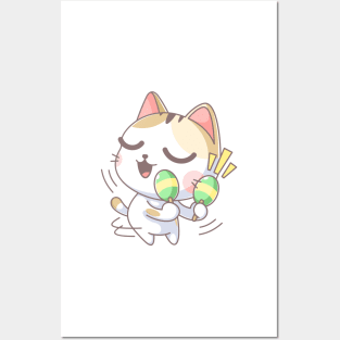 Cute cat playing maracas cartoon Posters and Art